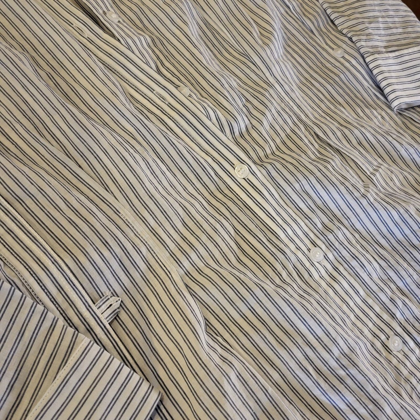 Zara White Striped Cotton Shirt Dress Gathered Back Pockets Small