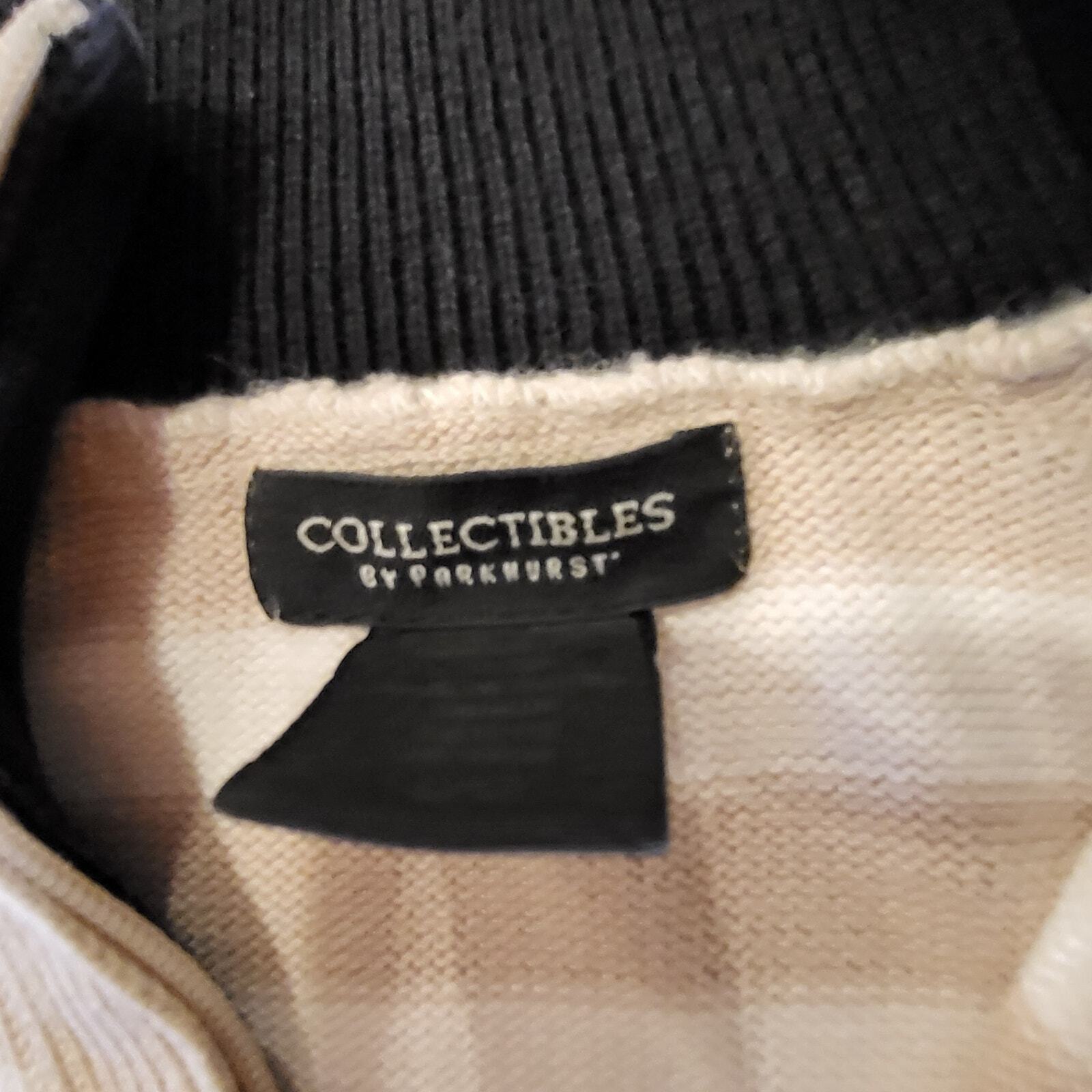 Collectable by Parkhurst Beige White Striped 1/4 Zip Sweater 100% Cotton Large