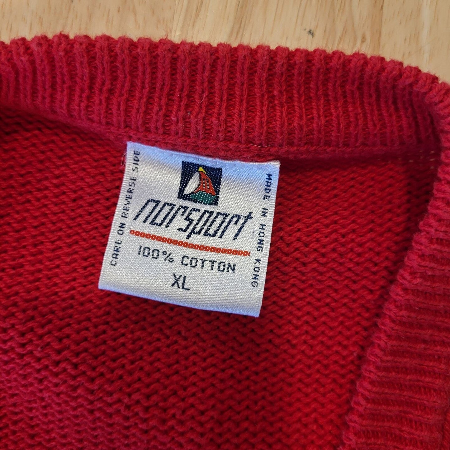 Vintage Argyle 100% Cotton Red White & Green Gold Norsport Lonng Sleeve Sweater 