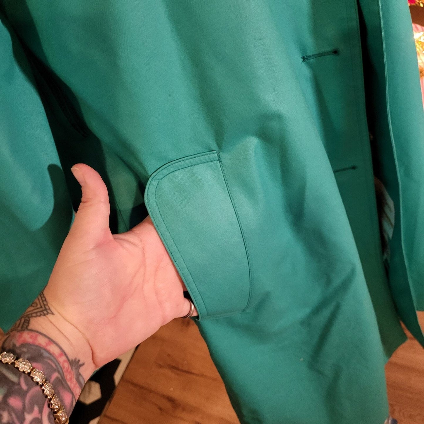 London Fog Vintage Green coat gingham lining petite 10 machine washable 