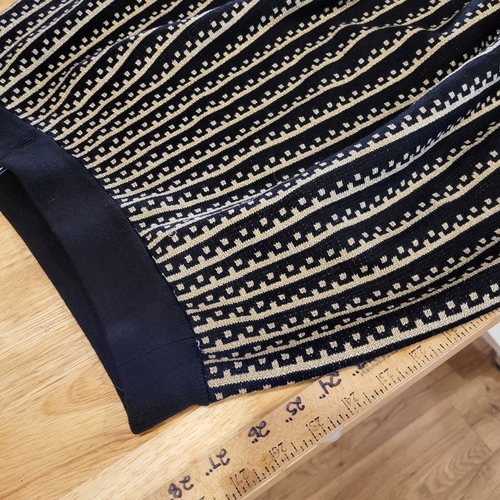 NEW With Tag Lark + Gray Knit Black & Gold A-line Skirt Stretch Viscose Metalic