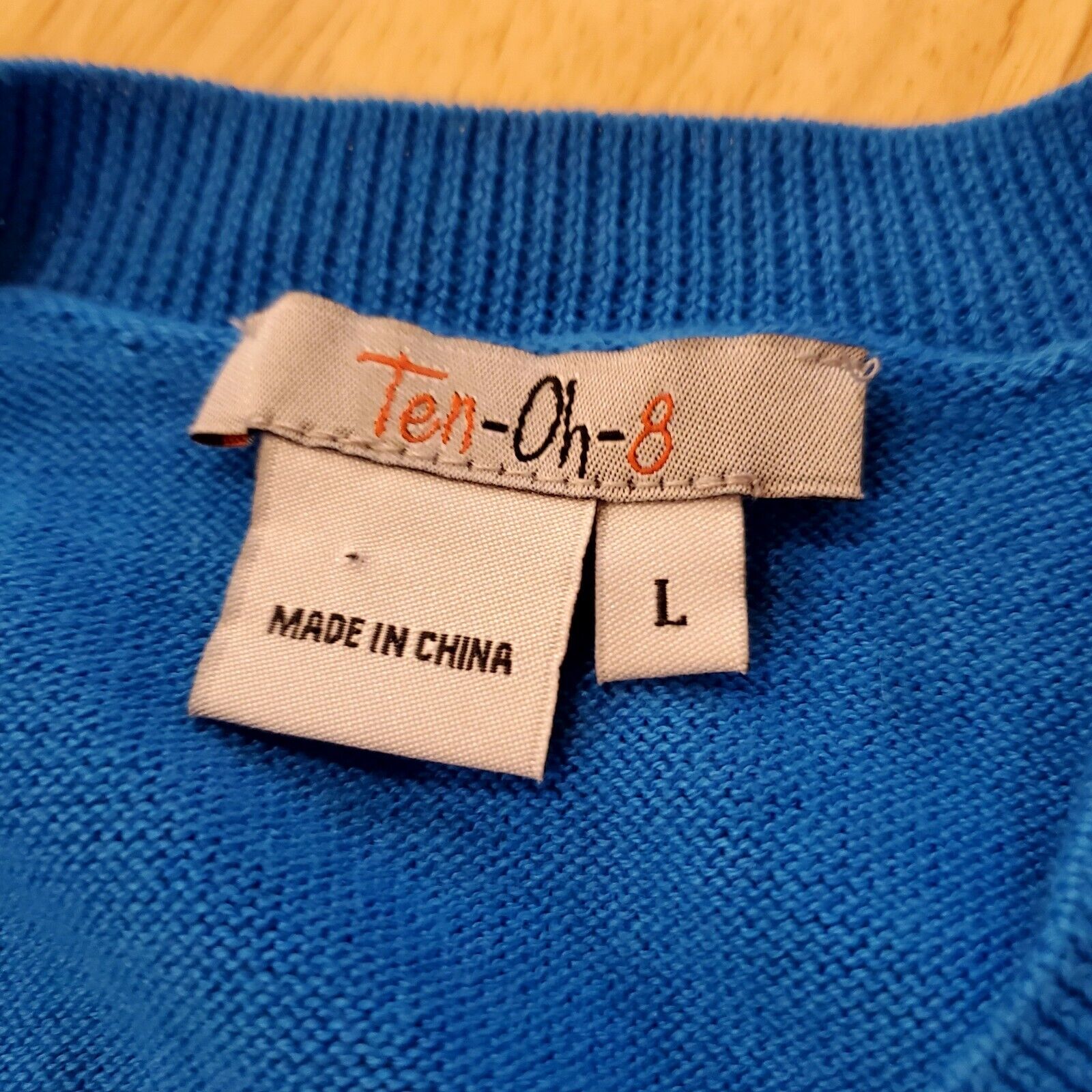 100% Pima Cotton Sweater Blue  With White Stripes Ten-0h-8 Large Crew Neck Knit