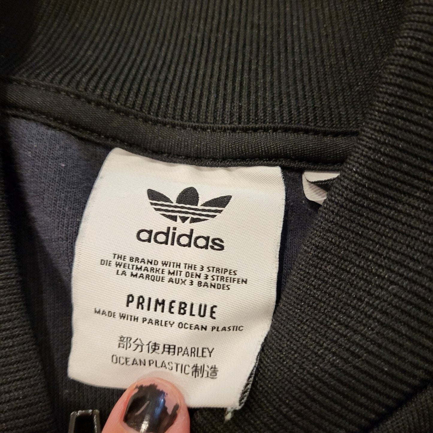 Large Adidas Originals Black Track Jacket long sleeve pockets zip