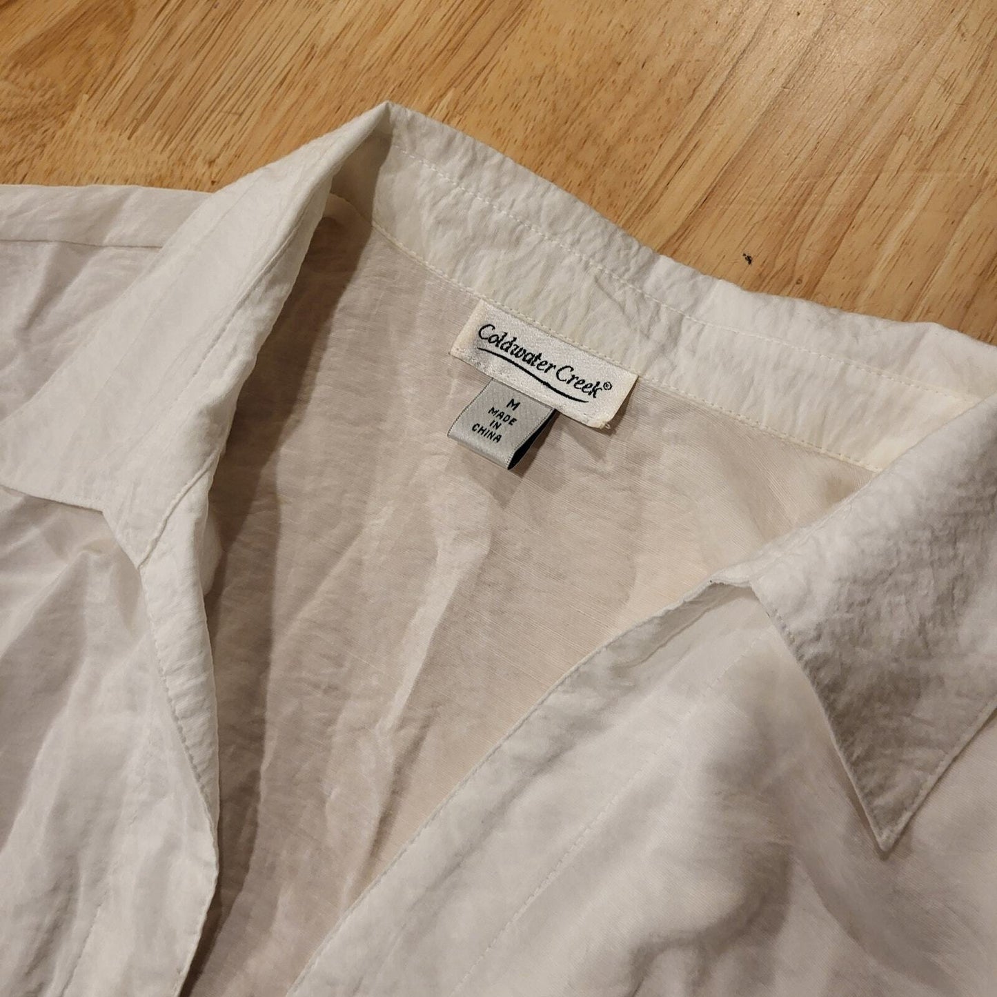 White Coldwater Creek Cotton Blend Short Sleeve Tie Front Button Down M