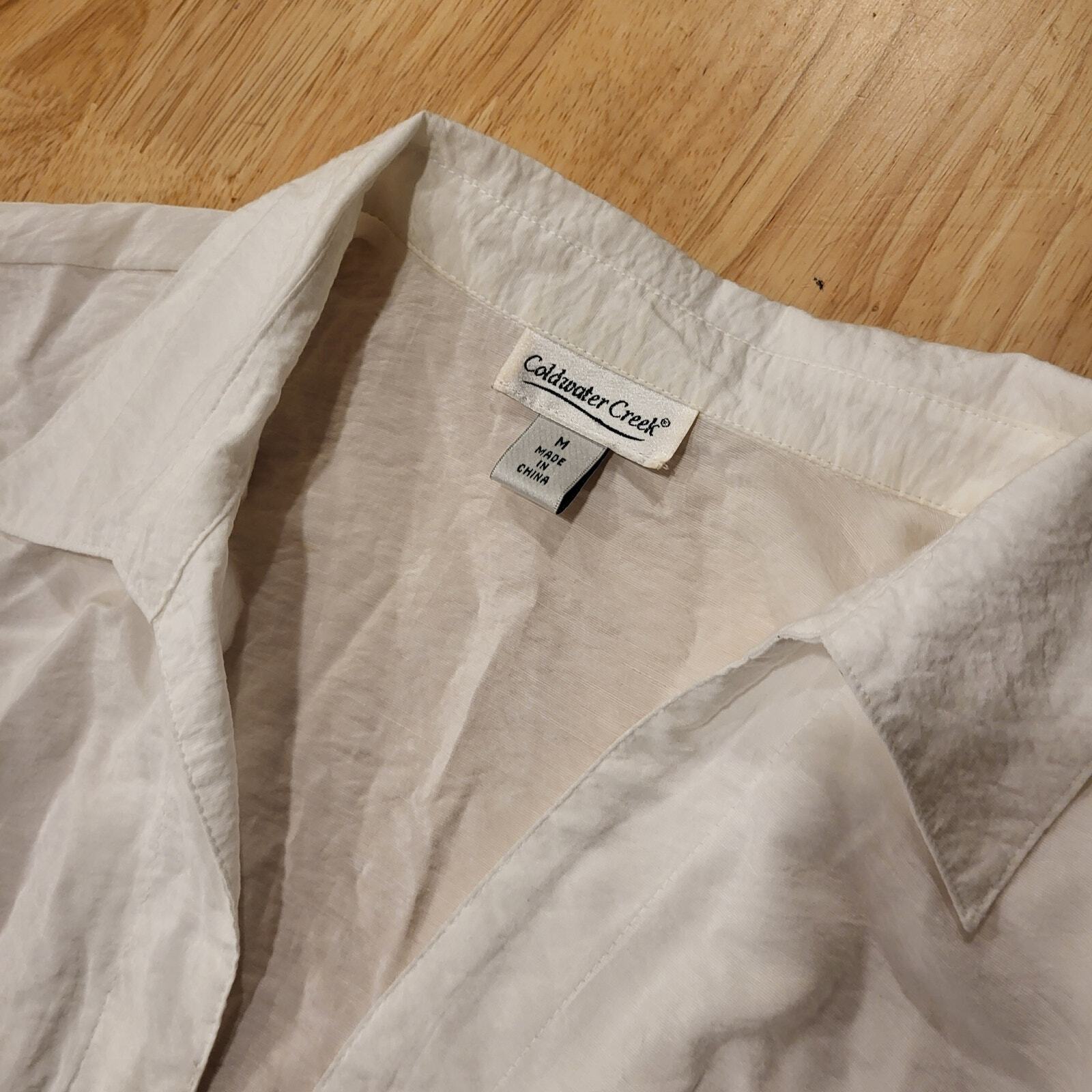 White Coldwater Creek Cotton Blend Short Sleeve Tie Front Button Down M