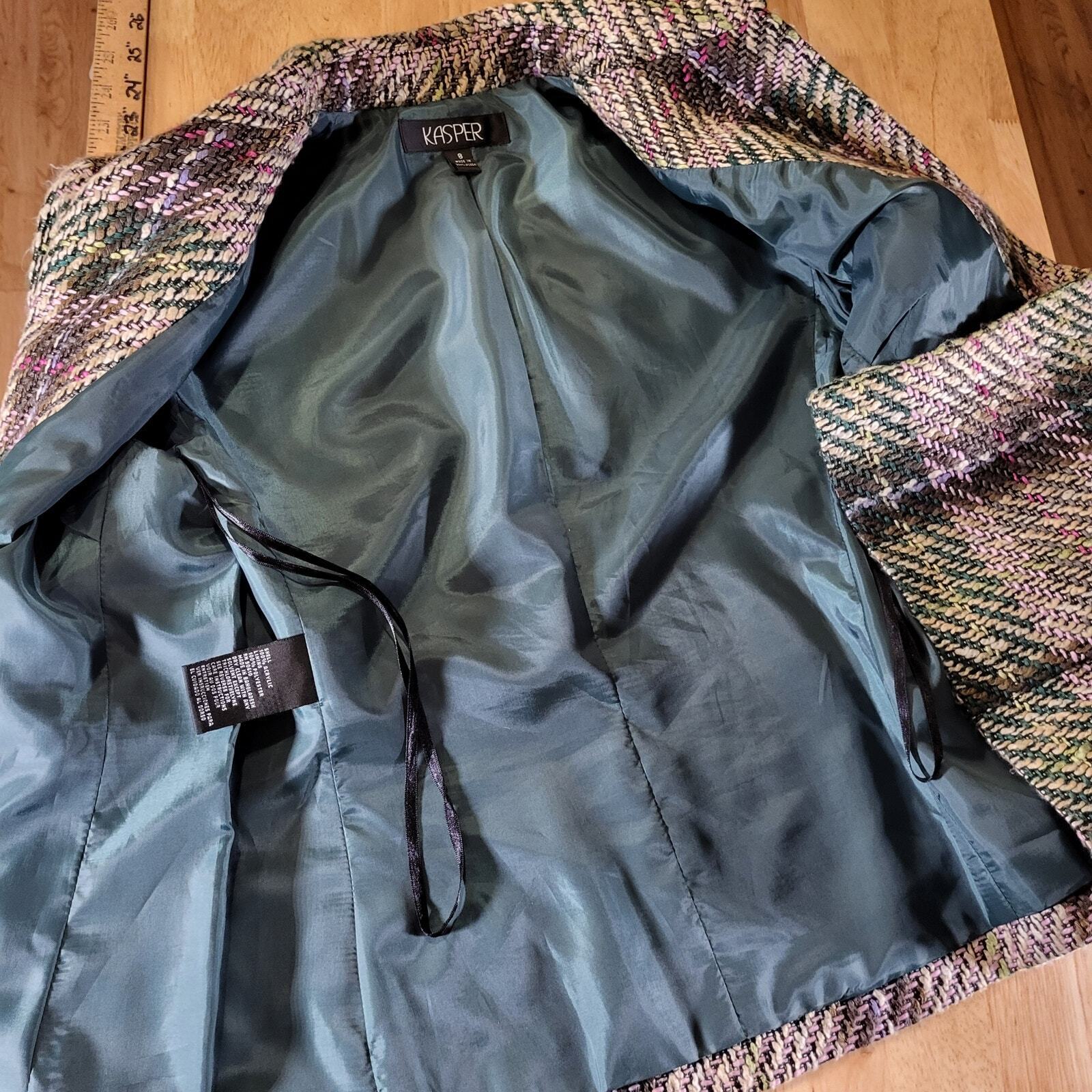 Kasper Pink & Green Tweed Coat 23" Long 19" P2P Pockets Super Cute