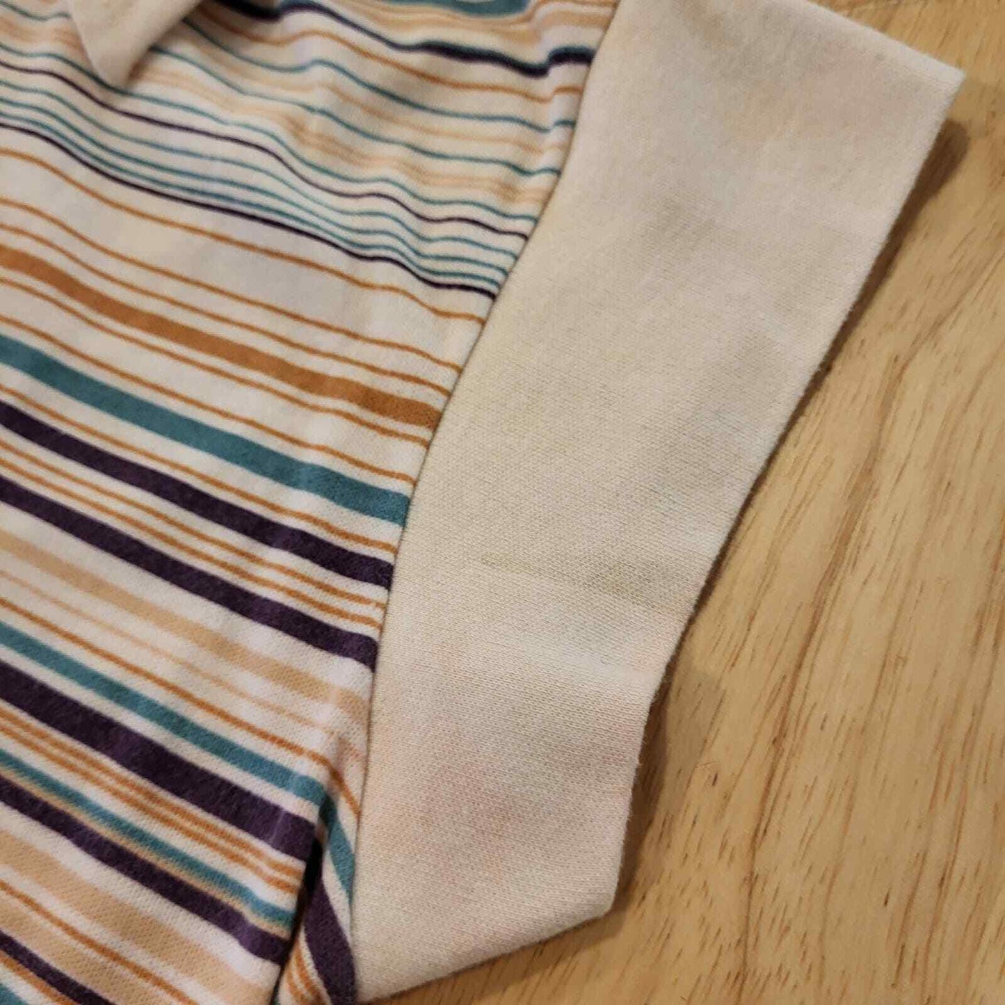 Vintage Pastel & Neutral Striped Collared Cap Sleeve Knit Top Button 
