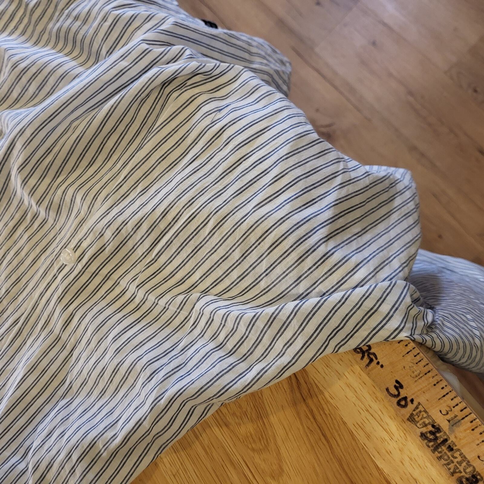 Zara White Striped Cotton Shirt Dress Gathered Back Pockets Small