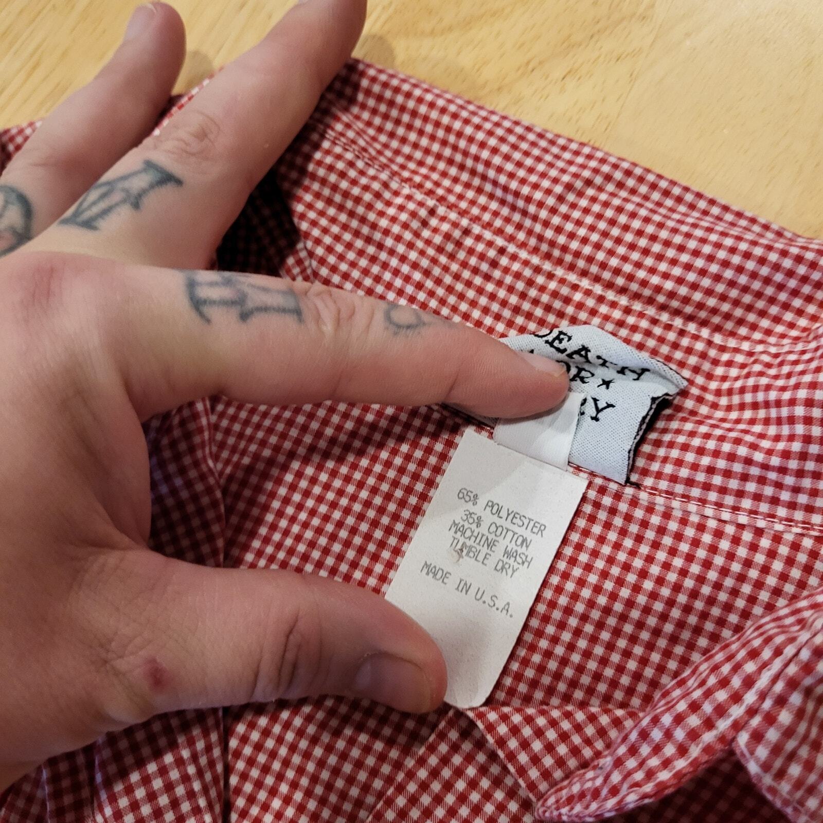 Vintage Sailor Jerry Red Gingham Pearl Snap Shirt Dress 18" P2P 32" Waist
