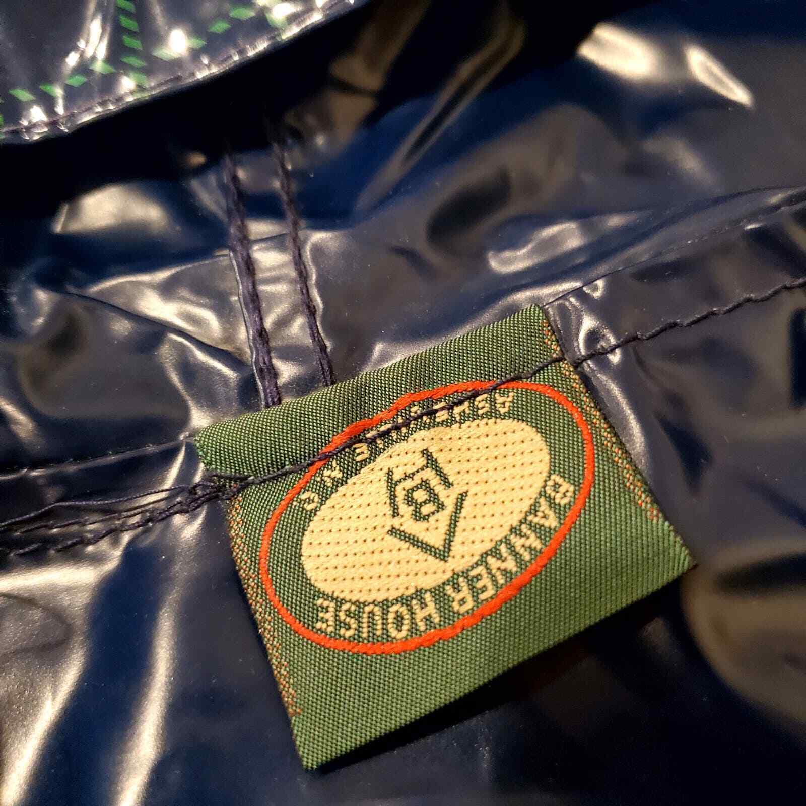 Banner House Asheville Blue Green Plaid Rubber Rain Coat Vintage