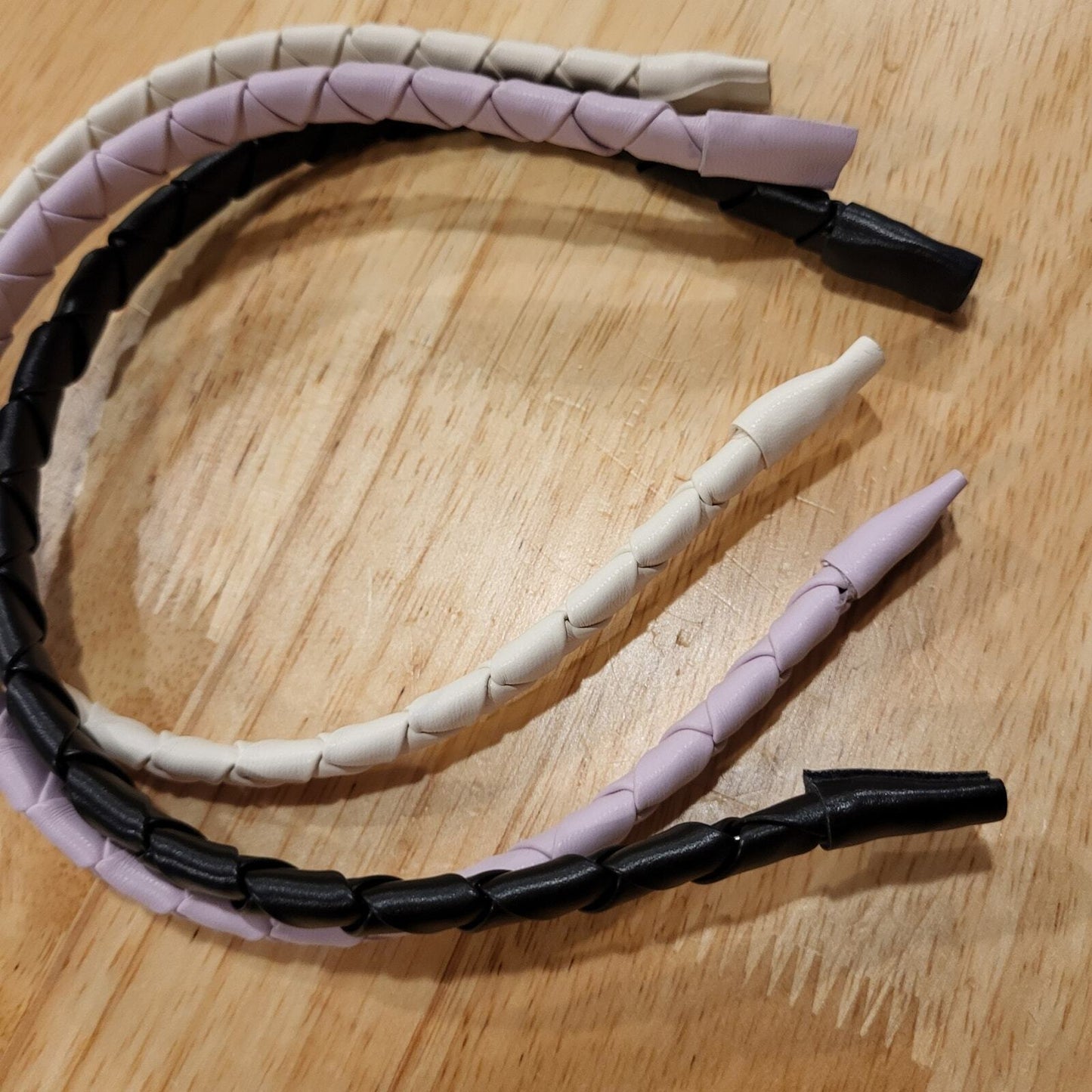3 New Without Tags Headbands Faux Leather Wrapped Purple White Black