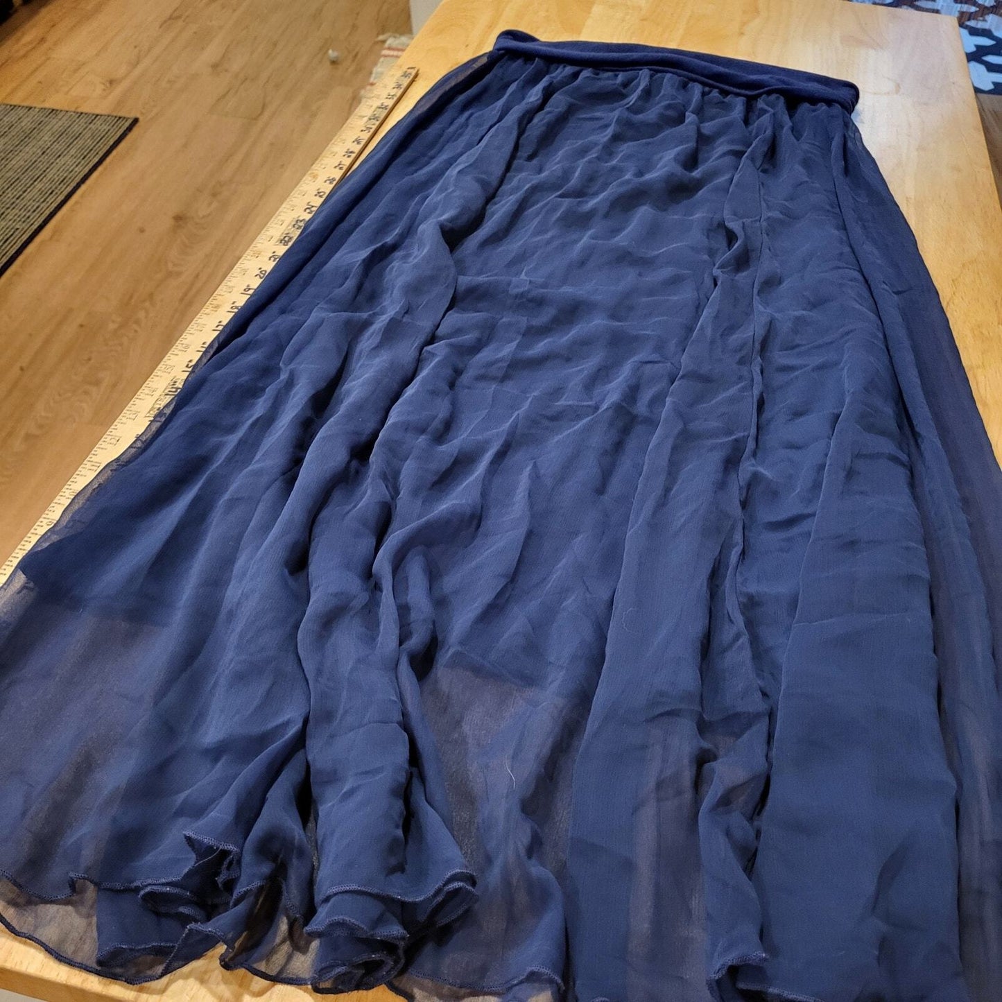 Matty M. Blue Elastic Waist Flowy Chiffon Lined Maxi Skirt Stretch Waist