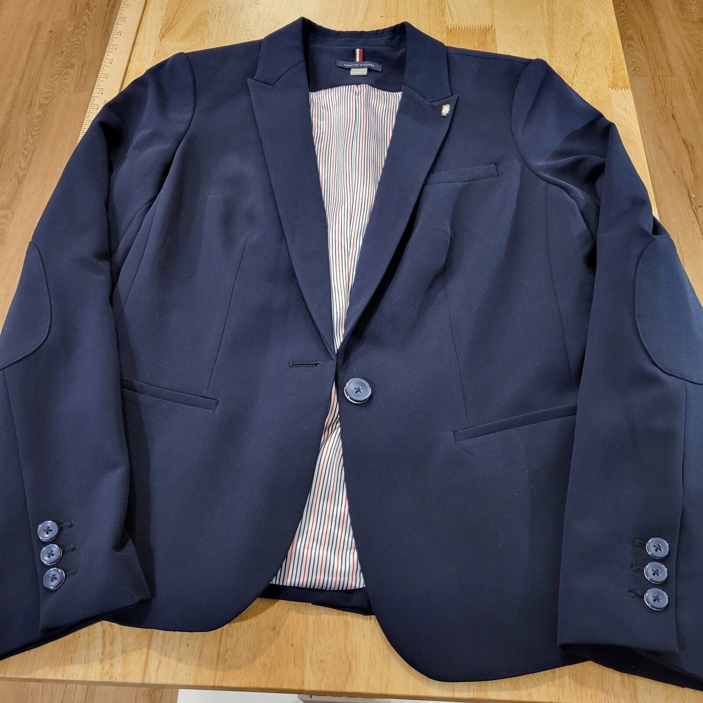 Tommy Hilfiger Size 10 Blue Blazer Satin Striped Lined Button & Gold Detail