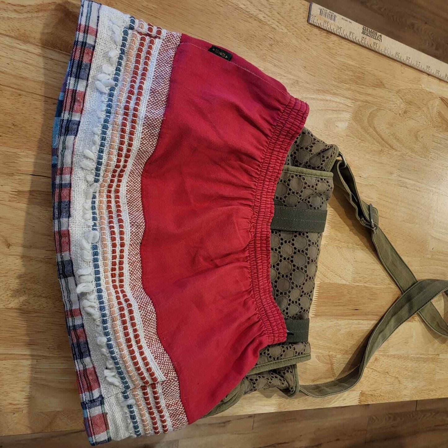 #upcycled vintage Red Elastic waist Mini Skirt Bohemian Hand Made 