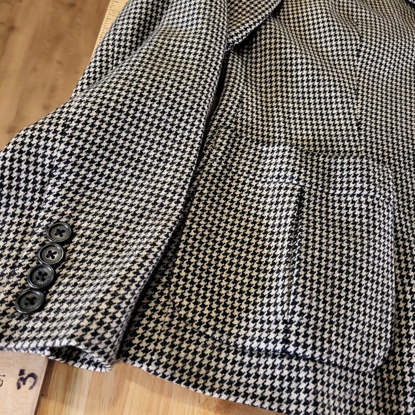 Lauren Ralph Lauren 100% Wool Brown Houndstooth Riding Jacket Pockets 8