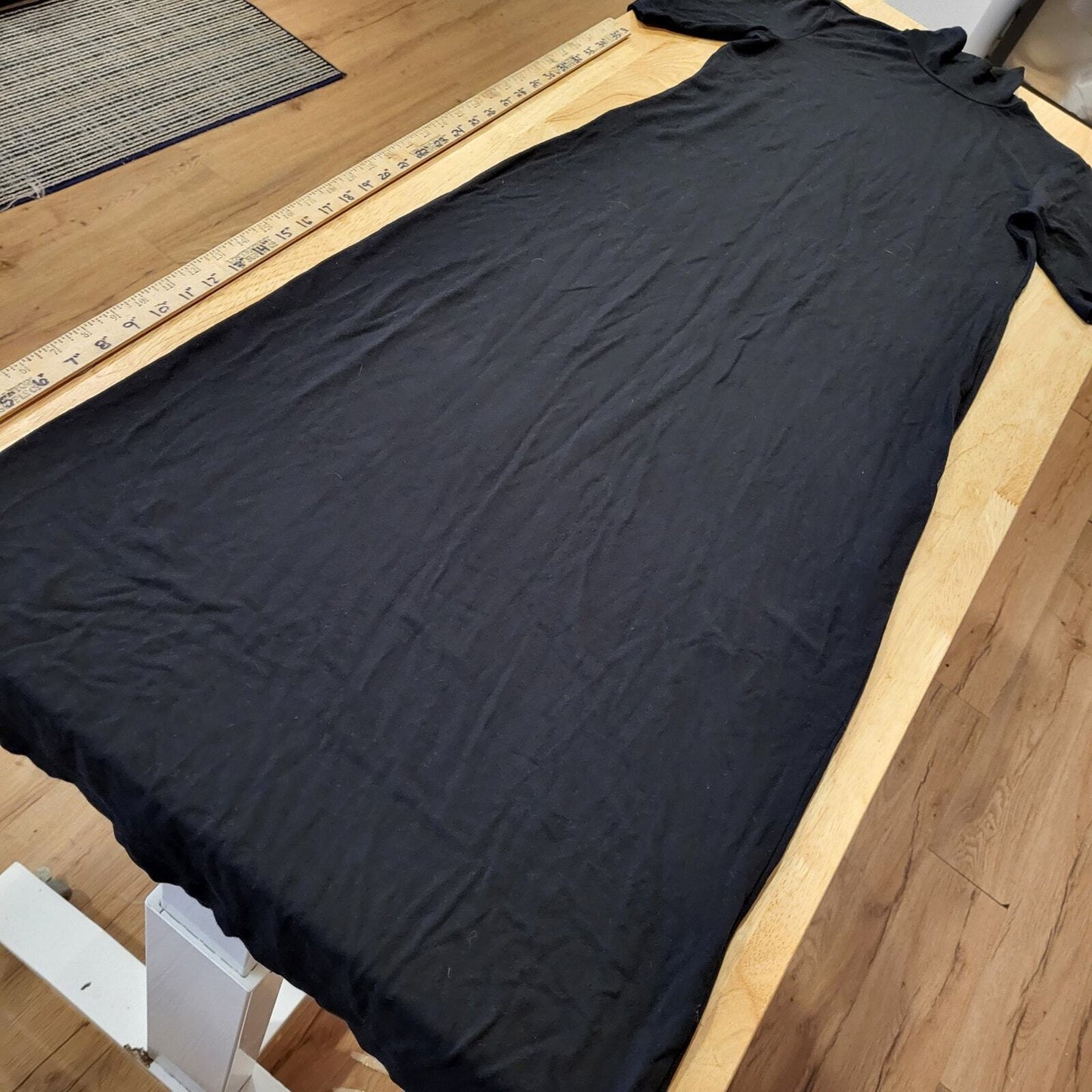 Ralph Lauren Black Maxi T-shirt Dress Bodycon Mock Neck Short Sleeve M Rayon 