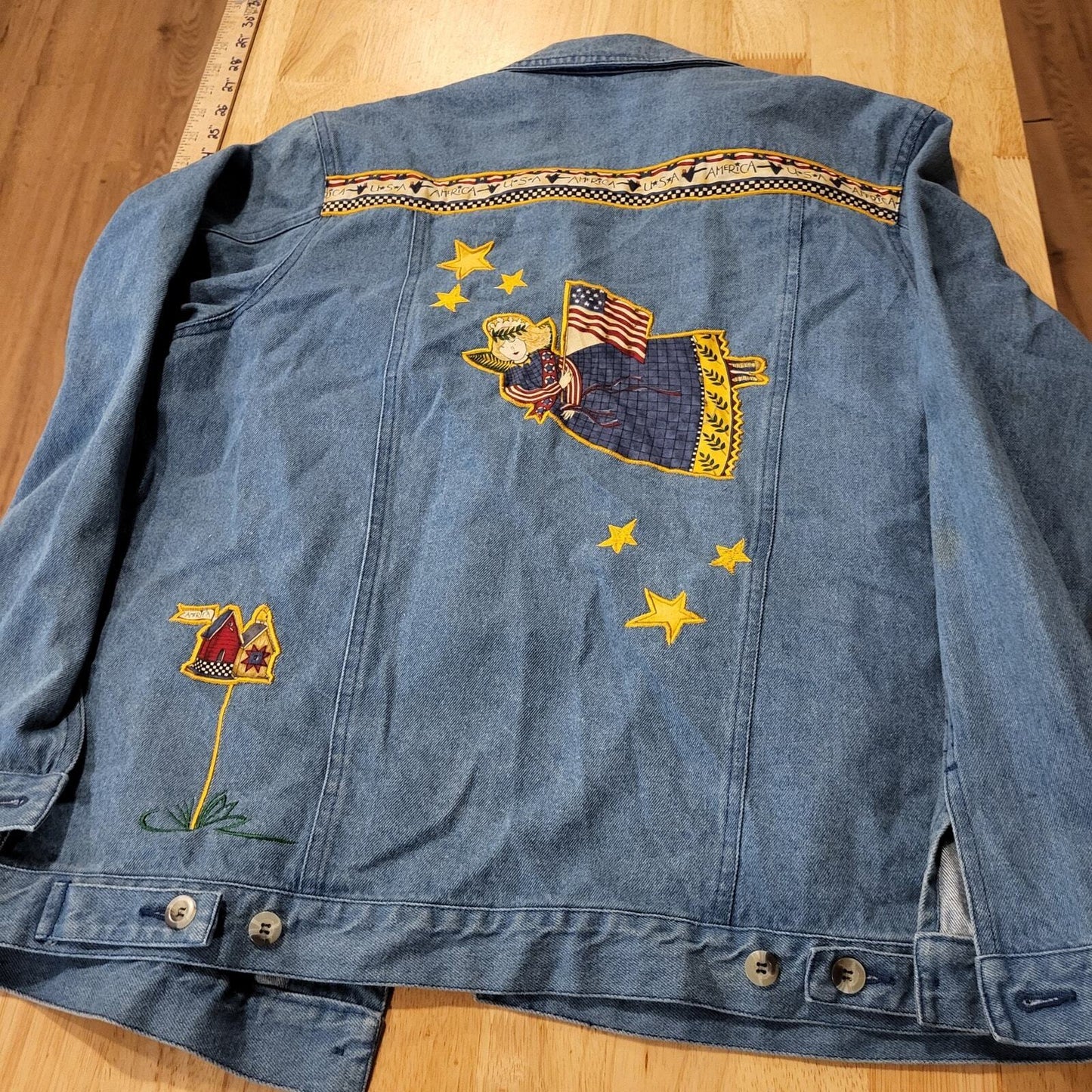 The Quacker Factory America Embroidered Jean Jacket Small