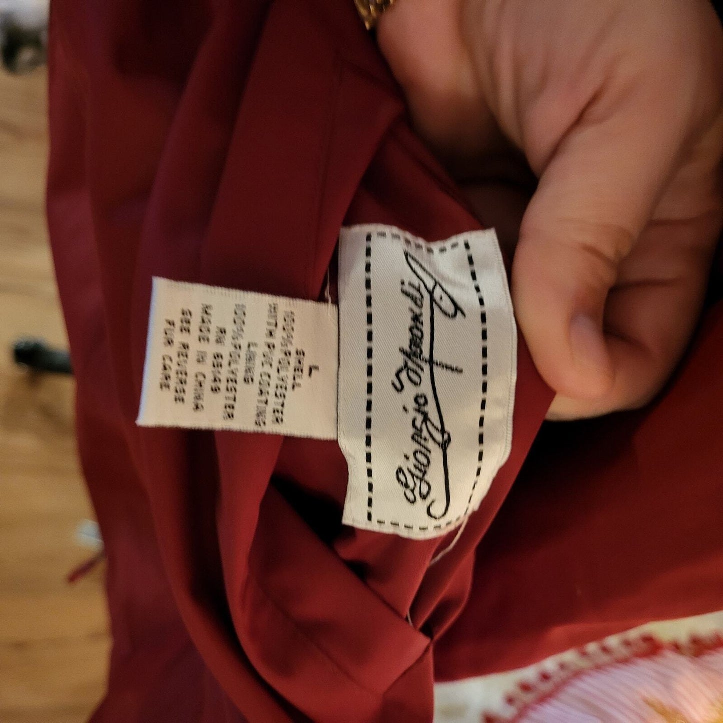 Giorgio Morandi Maroon Burgundy Fleece Reversable Houndstooth Rain Coat L
