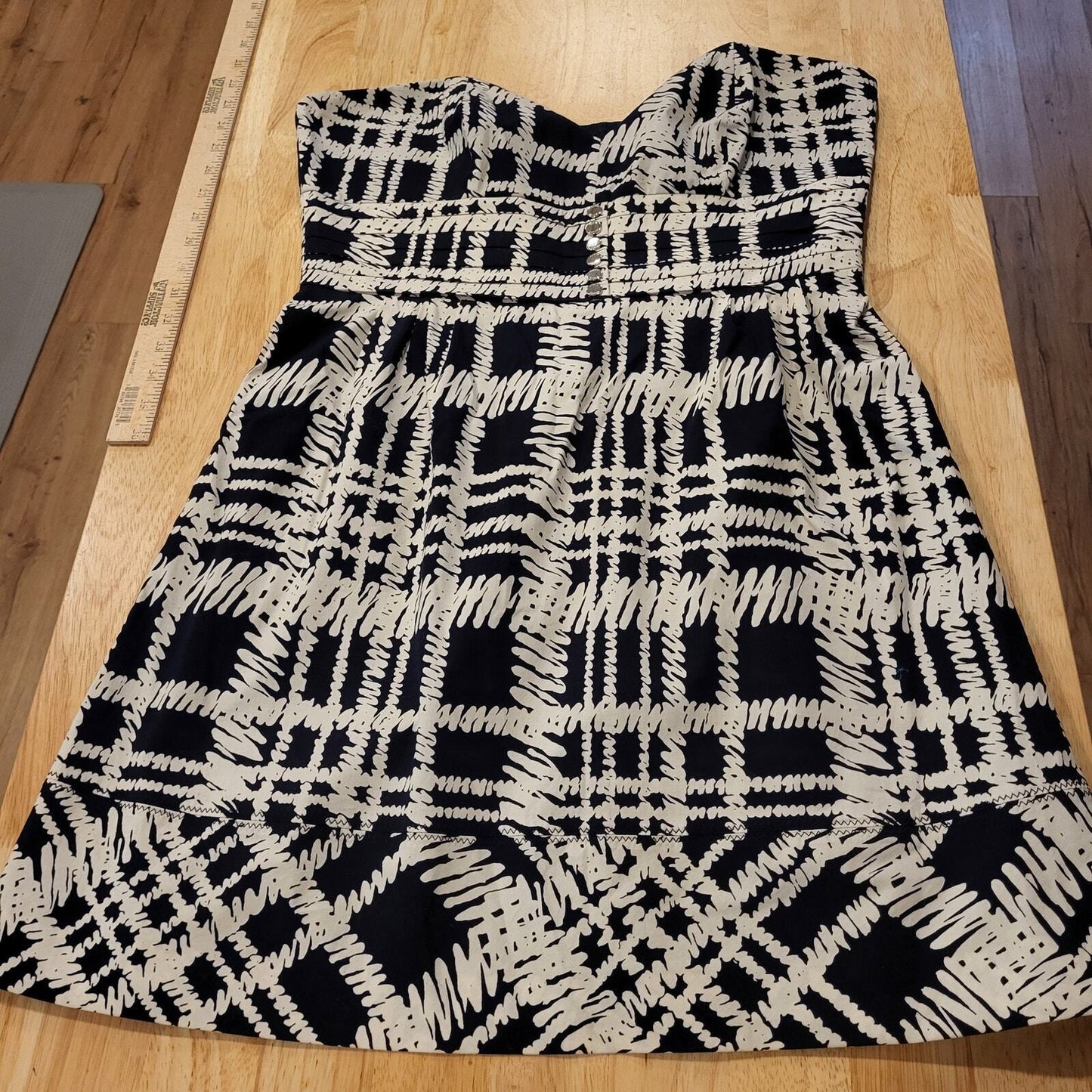 Karen Millen England Black & White  Checked Strapless Sweetheart Mini Dress 12