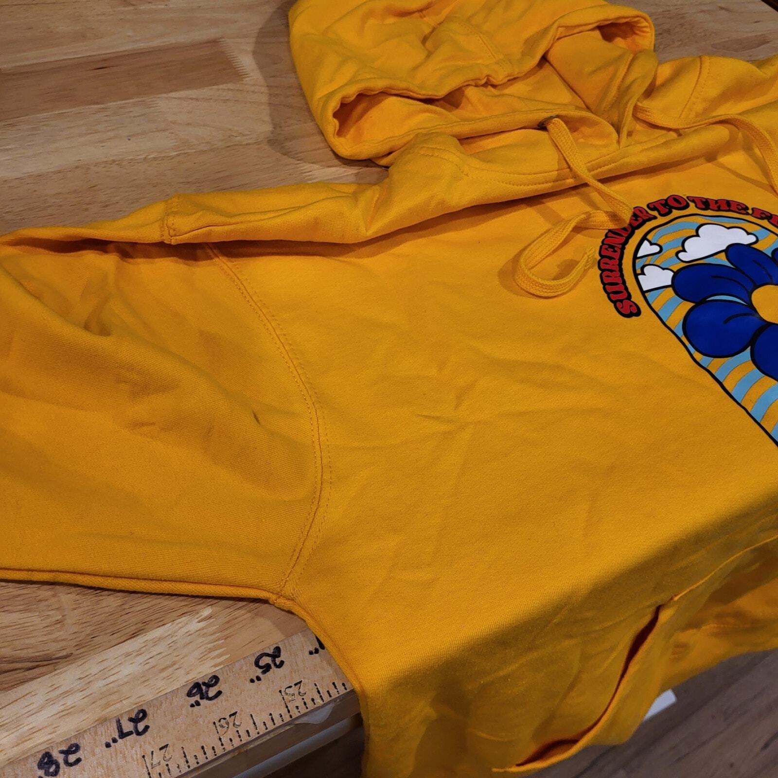Yellow Surrender to the Flow Flower Man Hoodie Large  24" Pit2pit
