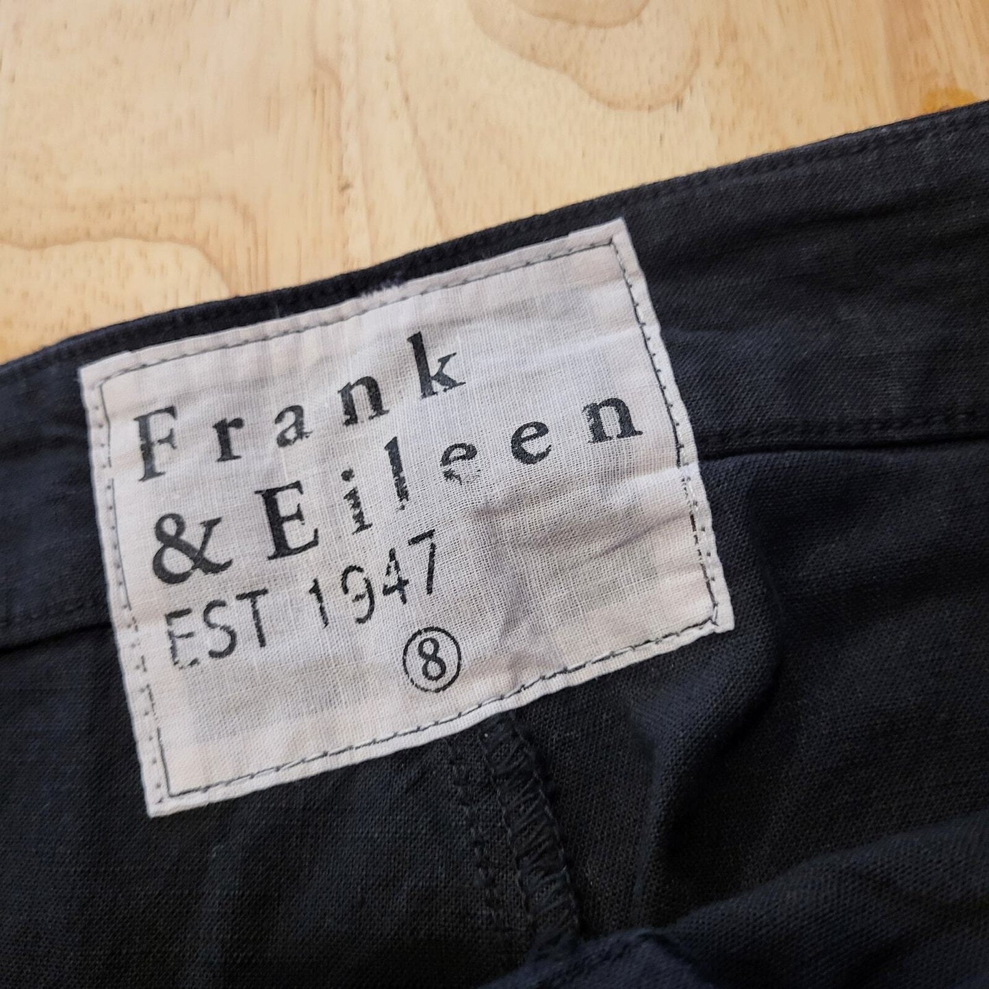 Frank & Eileen Linen & Flax Black Slacks Distressed Cuff Straight Leg Ankle 