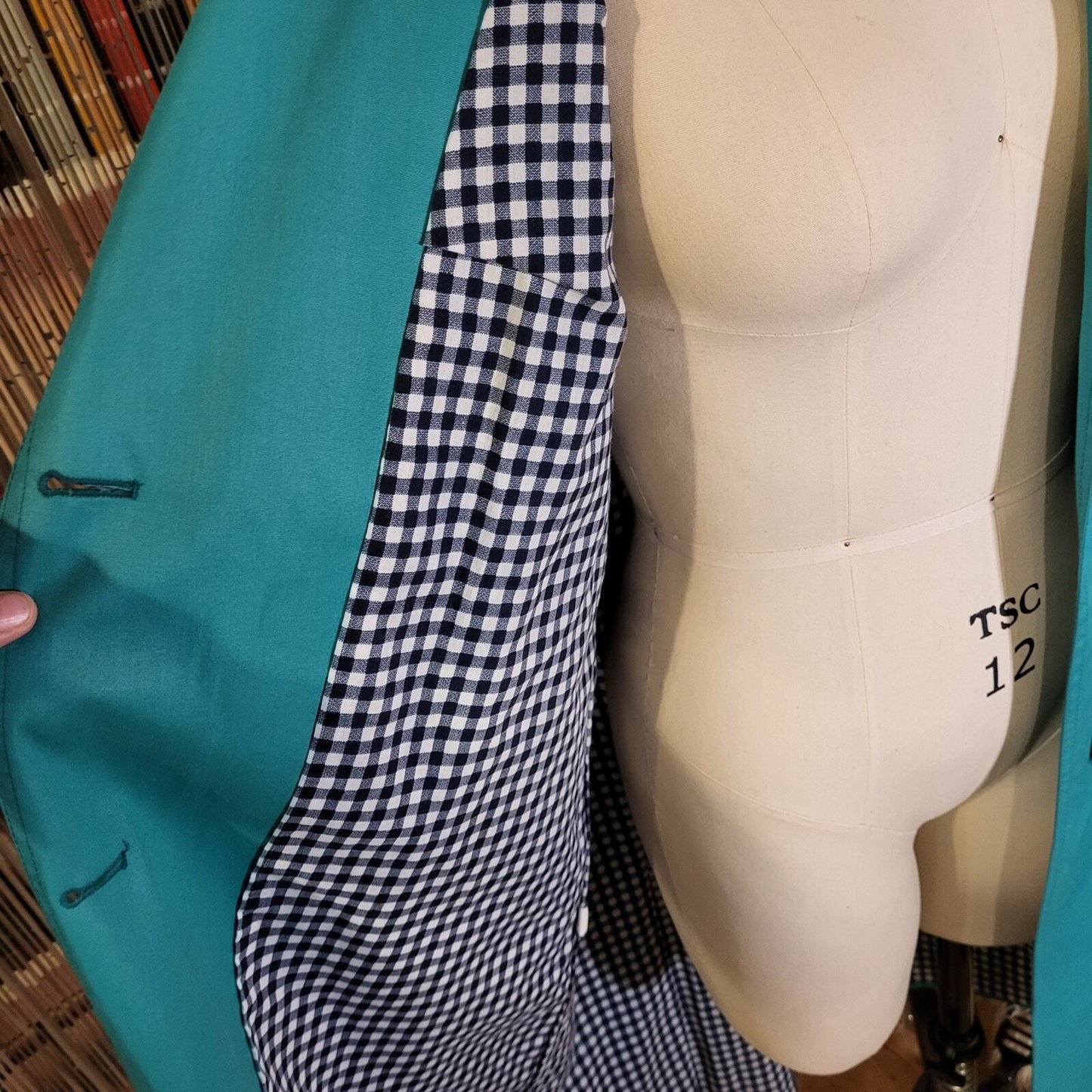 London Fog Vintage Green coat gingham lining petite 10 machine washable 