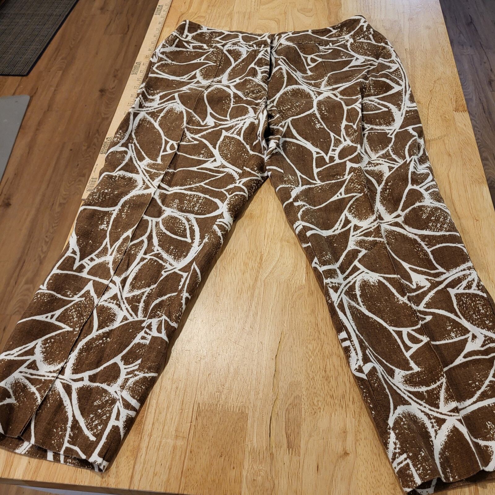 Rafaella 100% Linen Brown & White Cropped Pants