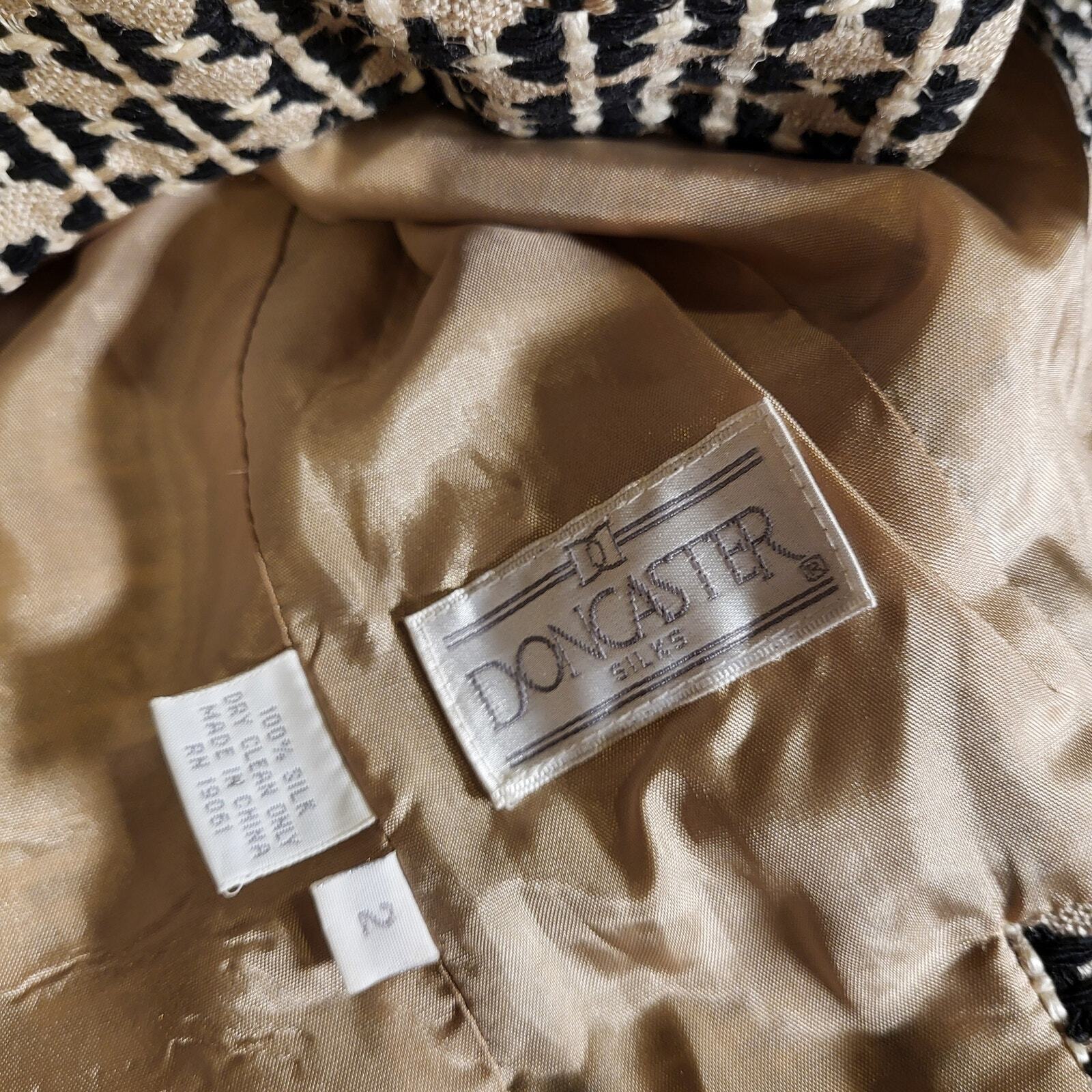 Doncaster Geometric 100% Silk Tweed Coat Pockets Buttons Notched Hem Size 2