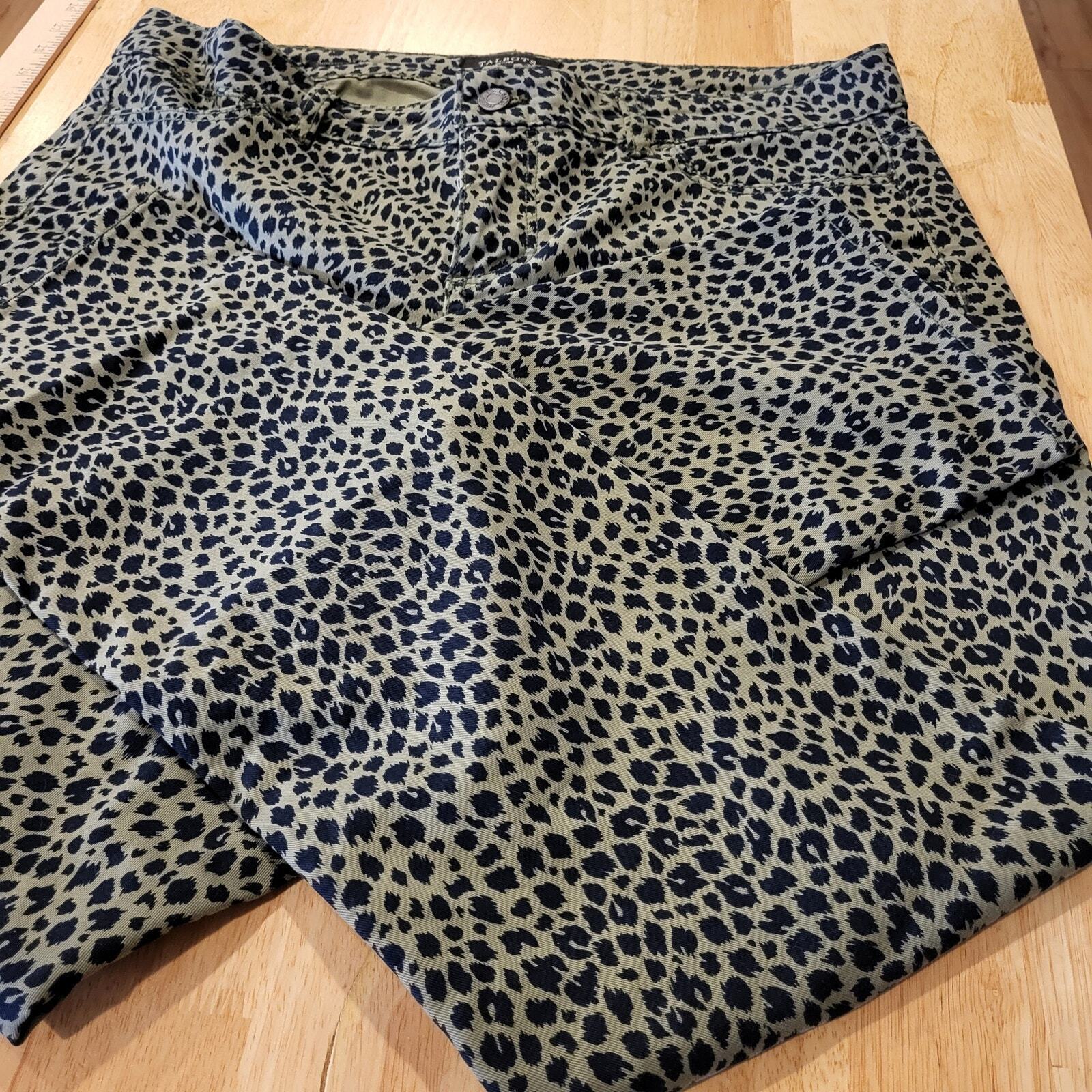 Talbots 12P Green Leopard  Jeans Pants Straight Leg  34" Waist 
