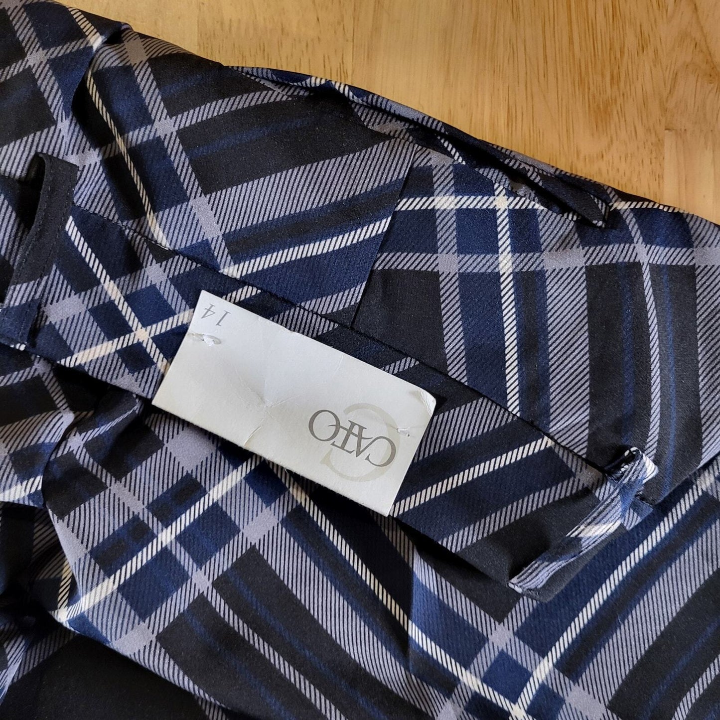 Nwt Cato Blue Plaid Wide Leg High Waisted Rayon Pants Size 14 32" Waist