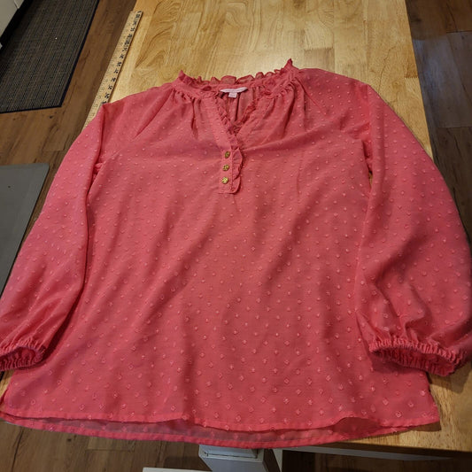 Lilly Pulitzer Pink Ruffle Button Collar Puff Sleeve Polka Dot Blouse S