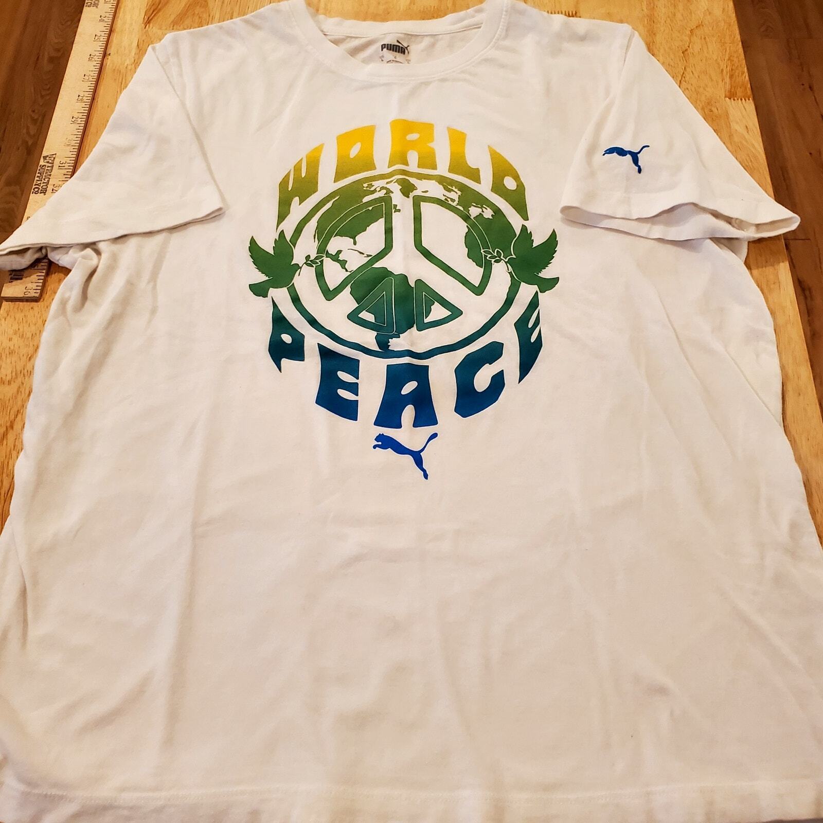 Puma World Peace Tshirt Large White Colorful