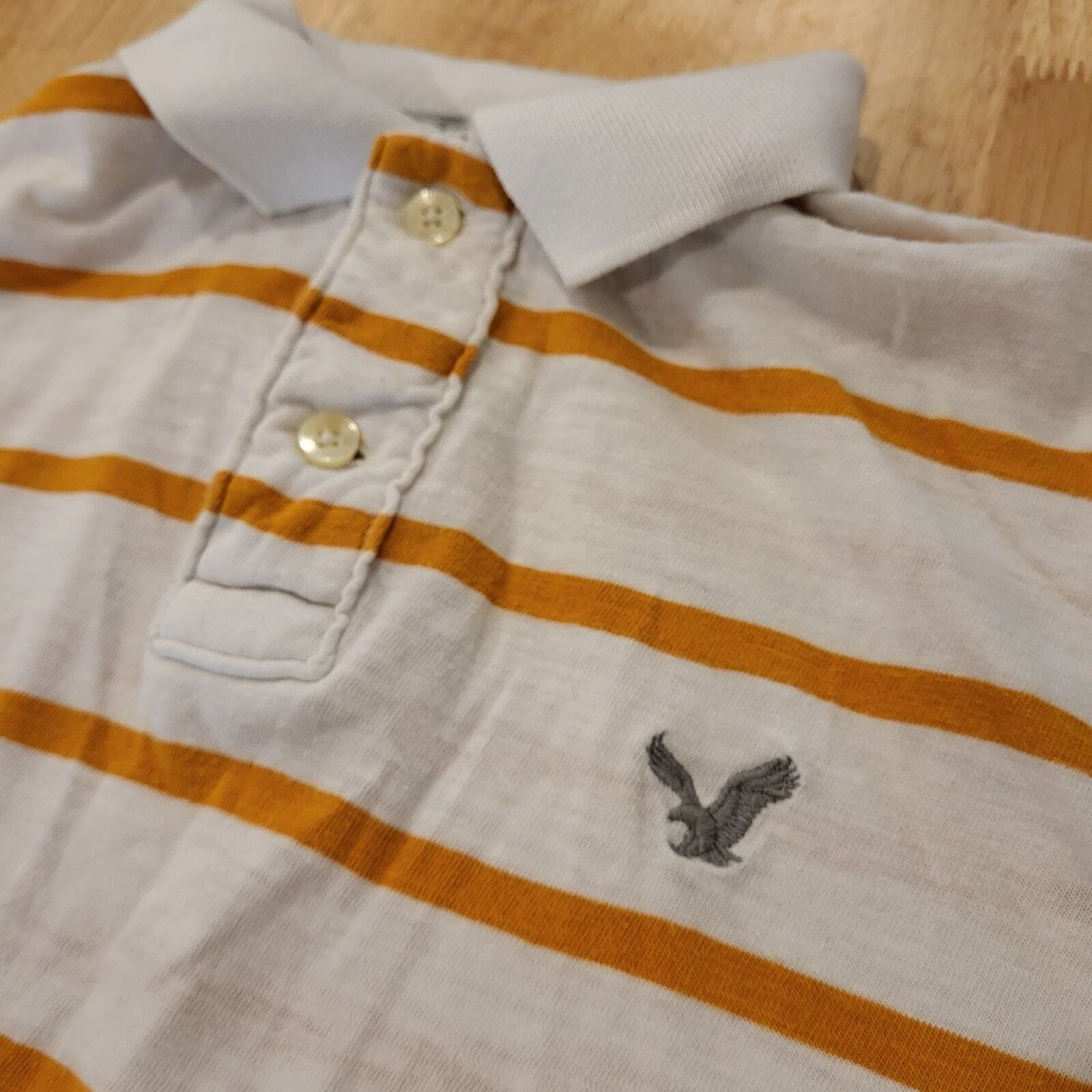 American Eagle Outfitters XS Polo Orange Striped White Collared Short Sleeve