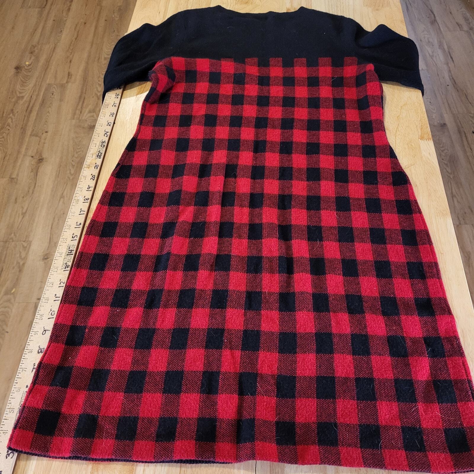 Talbots Red Buffalo Check Sweater Dress Gold Zip Wool Rayon Blend Knit Large