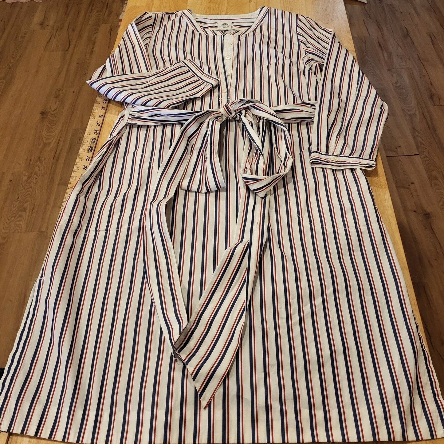 Thomas Mason for J. Crew Red, White, & Blue Striped Shirt Dress 12 100% Cotton