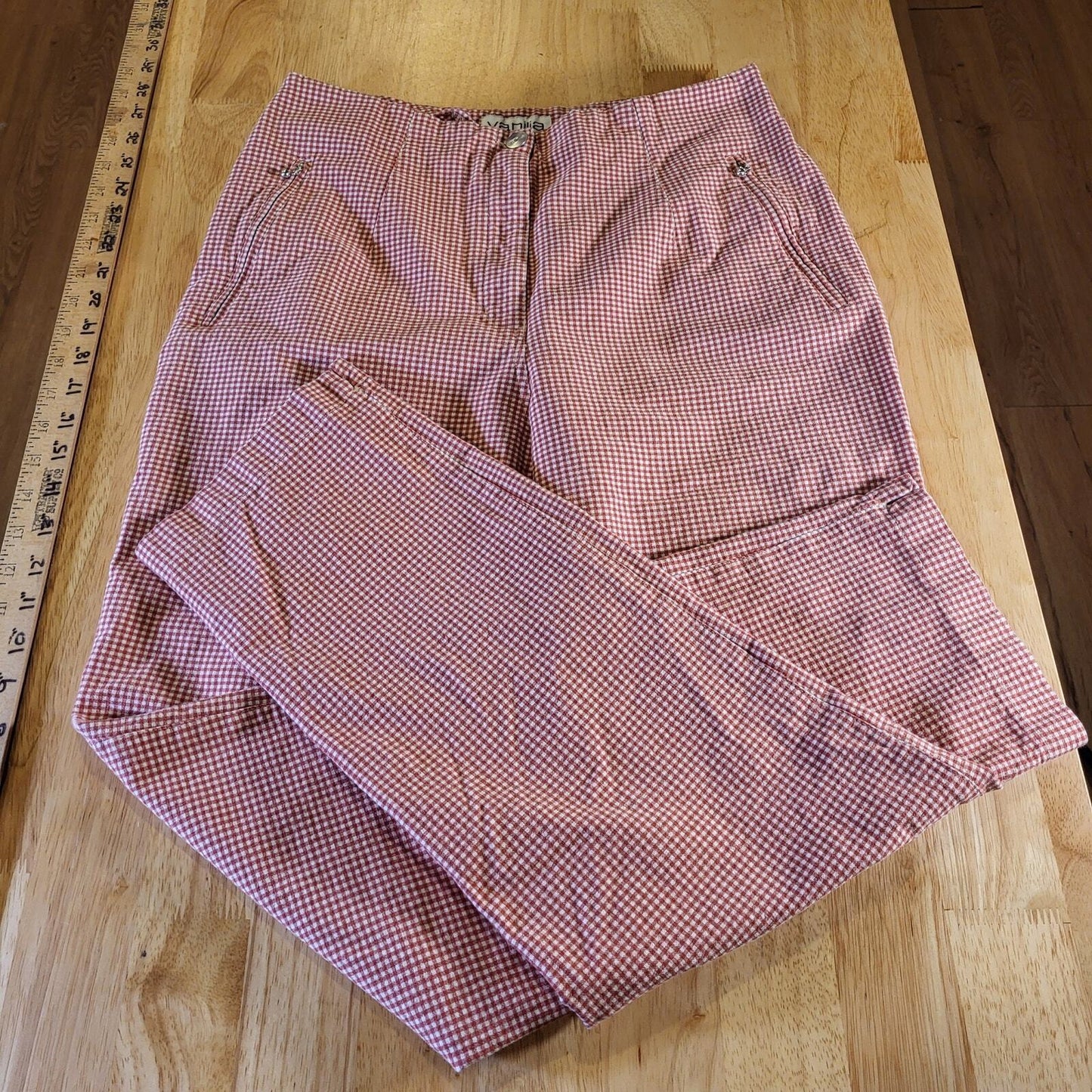 Vanilla Red Gingham Cotton Stretch Cigarette Pants 44 Zip Ankle Straight