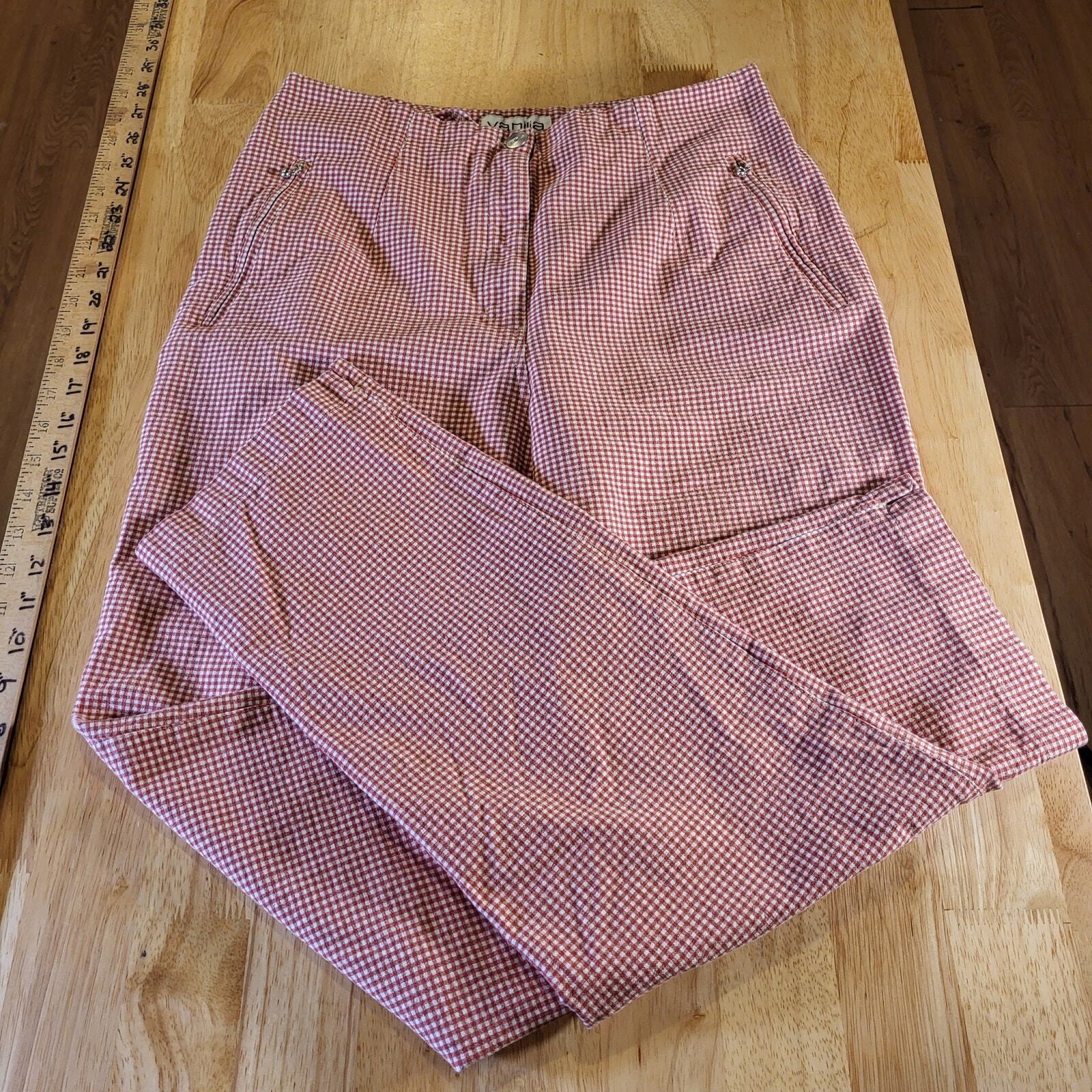 Vanilla Red Gingham Cotton Stretch Cigarette Pants 44 Zip Ankle Straight