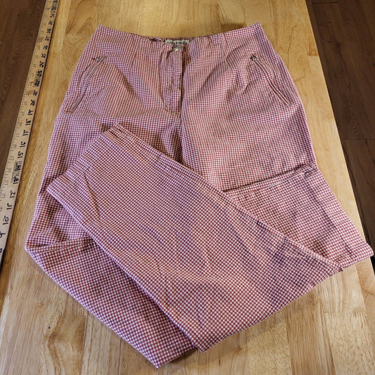 Vanilla Red Gingham Cotton Stretch Cigarette Pants 44 Zip Ankle Straight