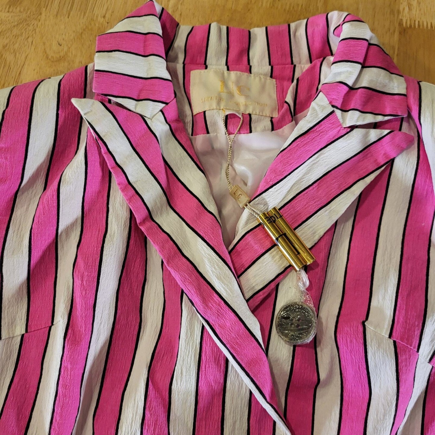 NWT Lauren Conrad Neon Pink Striped Blazer vibrant Colorful Pockets Lined Sm