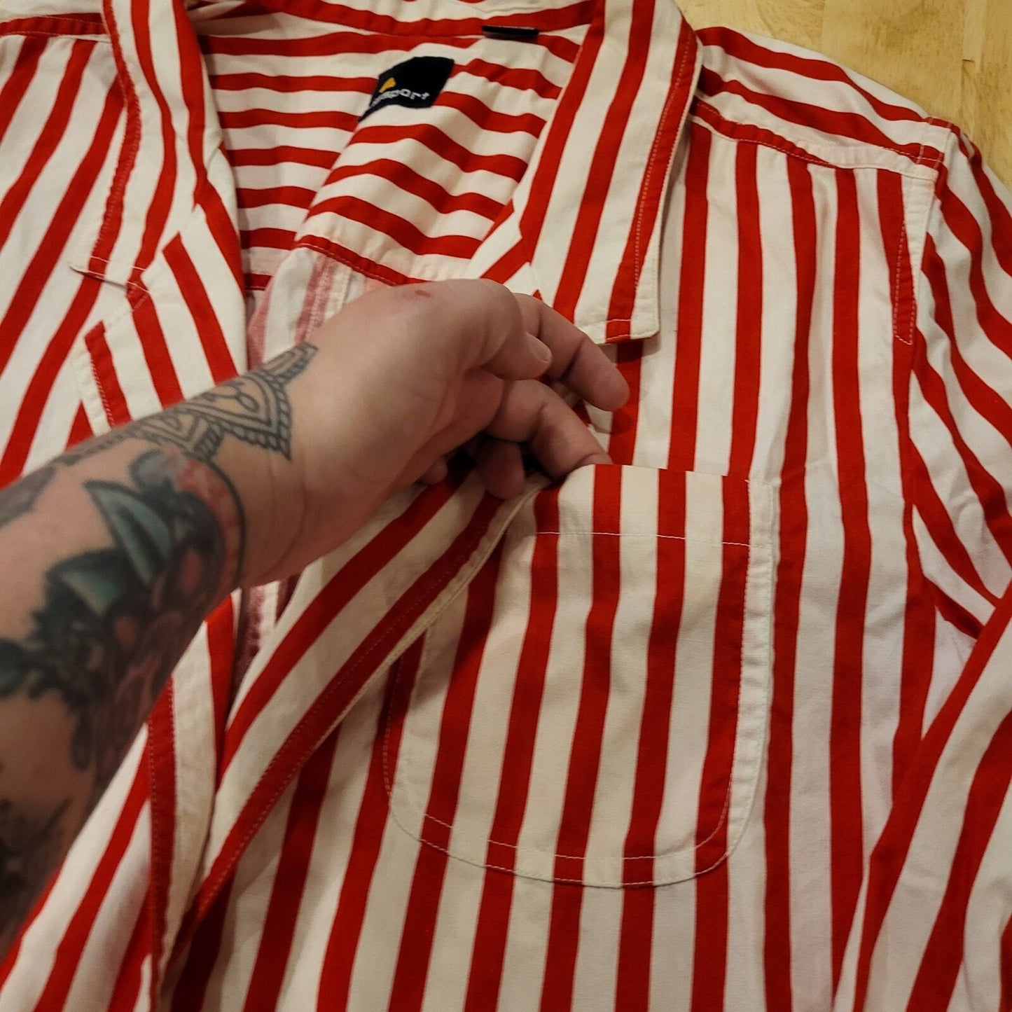 Vintage Liz Sport Red & White Striped Blazer Lightweight Cotton L Pockets