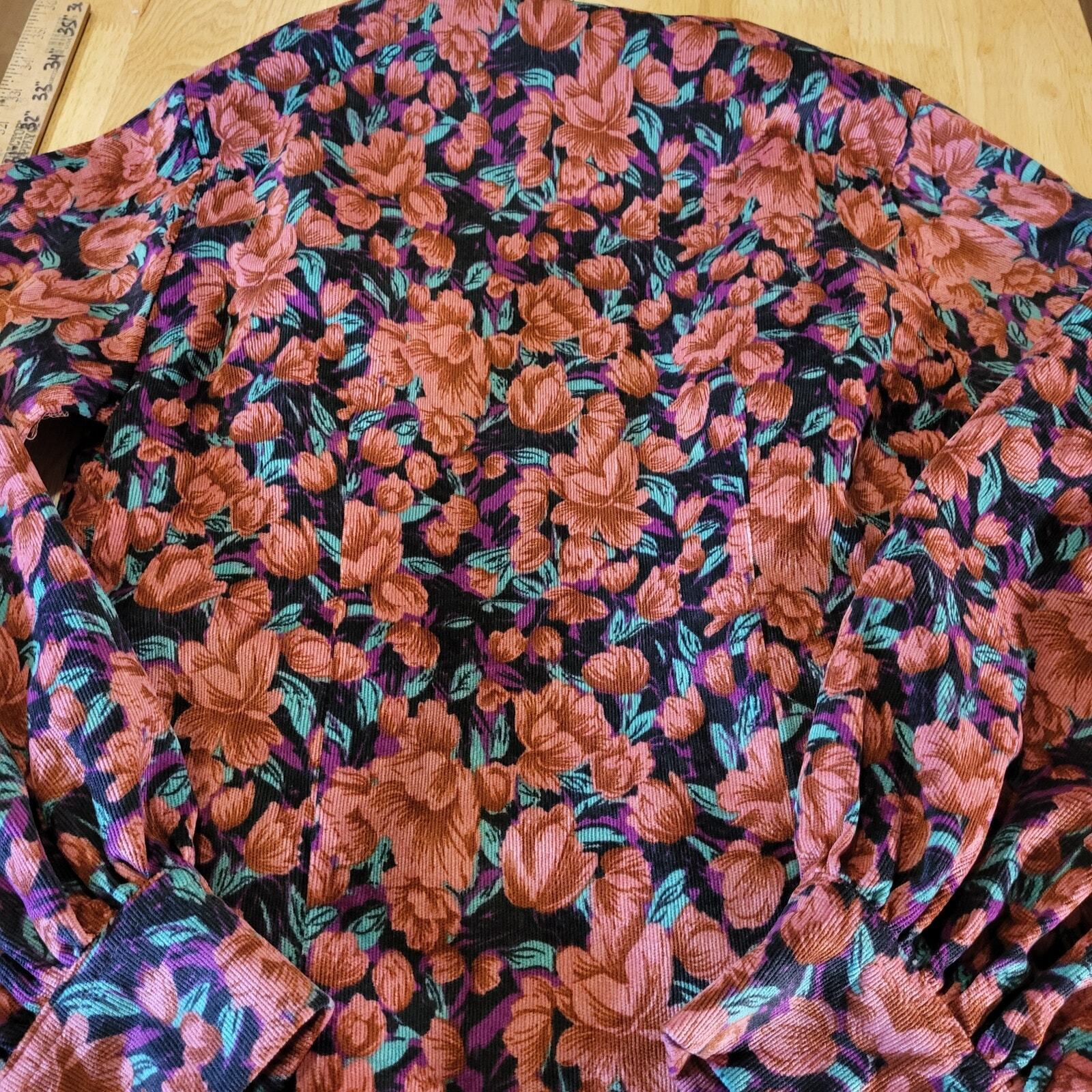 Fate Size Small Floral Pink Corduroy Collard Shirt Dress Gathered Button Down