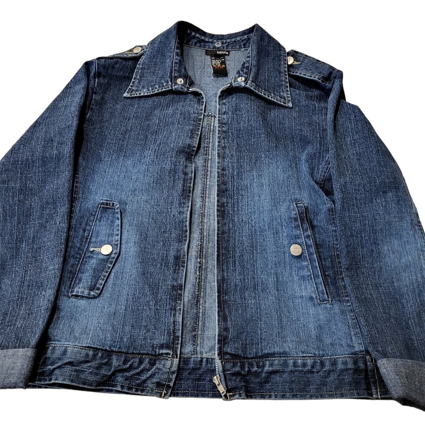 Kenzis Size 6 Denim Jacket Pockets zip Stretch 18" pit to pit