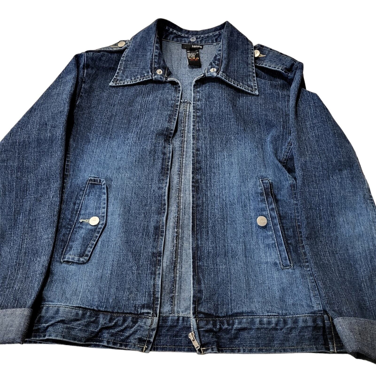 Kenzis Size 6 Denim Jacket Pockets zip Stretch 18" pit to pit