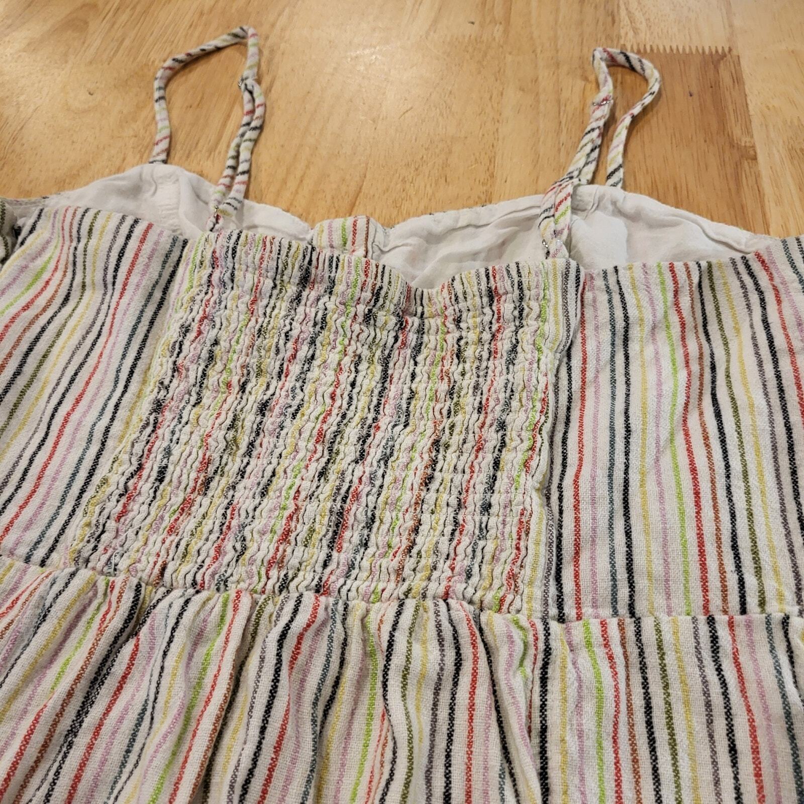 Cotton Forever 21 Large Spaghetti Strap Mini Dress Rainbow Elastic Button 