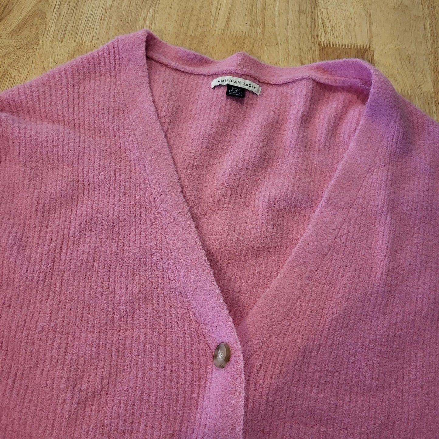 American Eagle Pink Nylon Cardigan Buttons Small 22" Pit To Pit Long Sleeve 