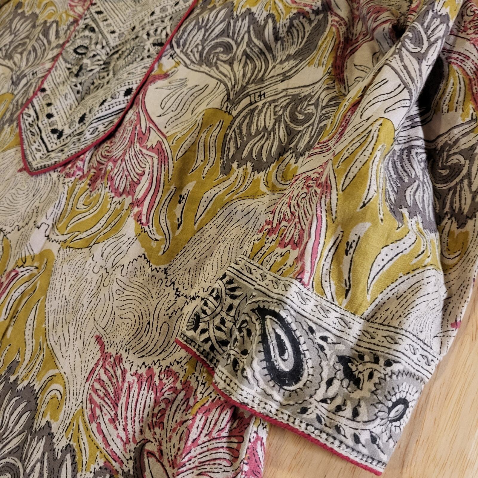 Cotton India Printed Blouse Woven 3/4 Sleeve Small