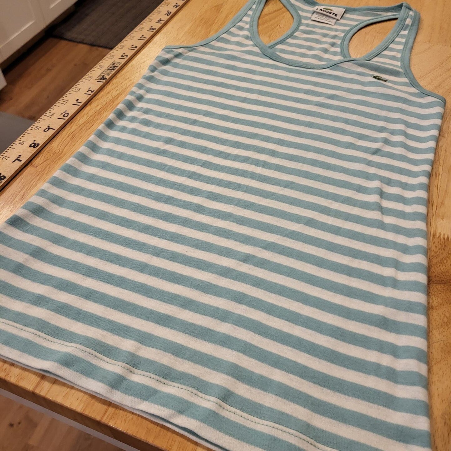 Lacoste sky blue & white dropped size 38 100% cotton tank 13" p2p stretch