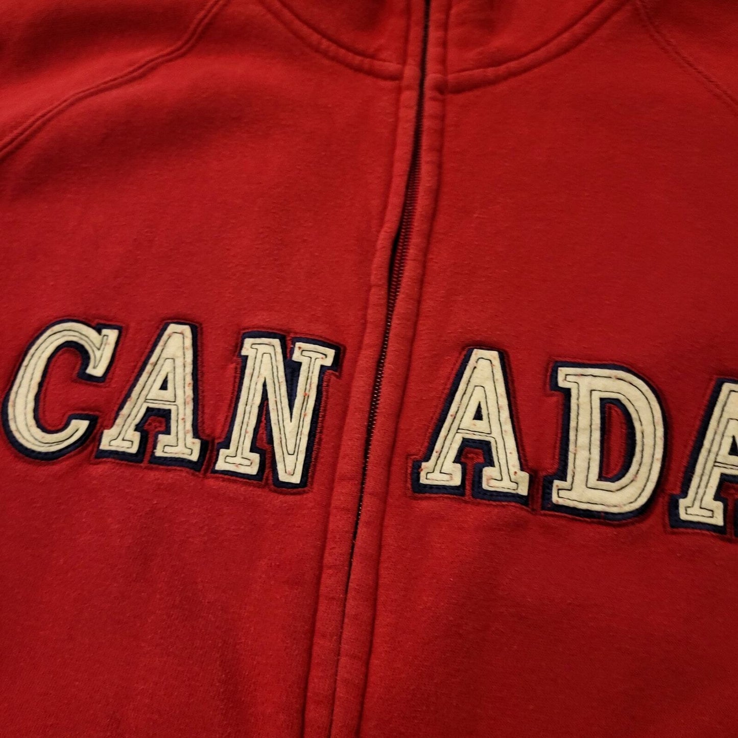 Red Strong and Free Full Zip Canada Sweatshirt Stripe Sleeves XL 25" P2P
