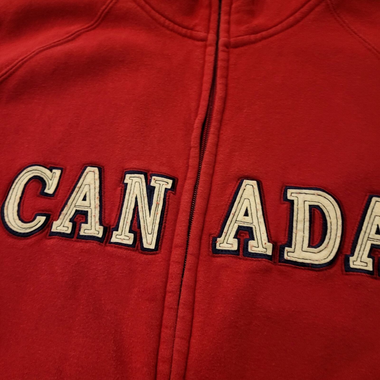 Red Strong and Free Full Zip Canada Sweatshirt Stripe Sleeves XL 25" P2P