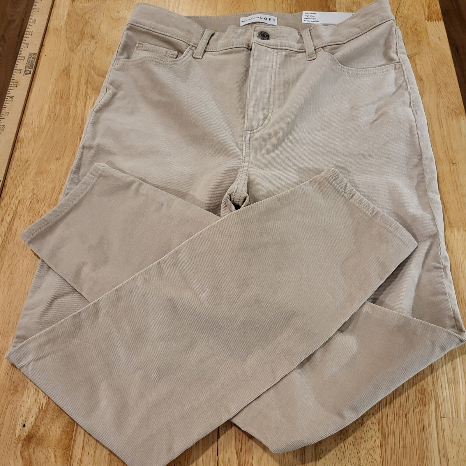 NWT Loft The Skinny High-Rise Petite 29 Khaki Beige Corduroy  37" Length